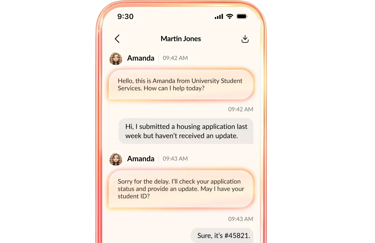 Intelligent virtual agent (IVA) answering a question about the schedule of school orientation