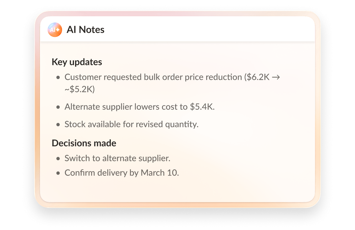 AI Notes with key updates and decisions made details.