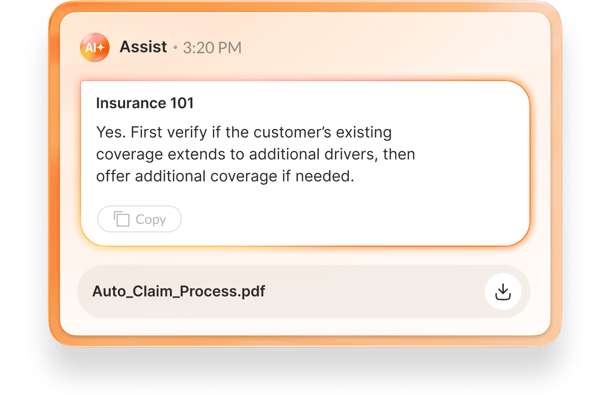 An image showing AI-generated answers to assist customer support reps