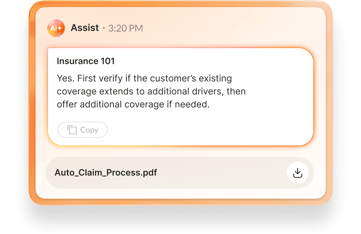 An image showing AI-generated answers to assist customer support reps