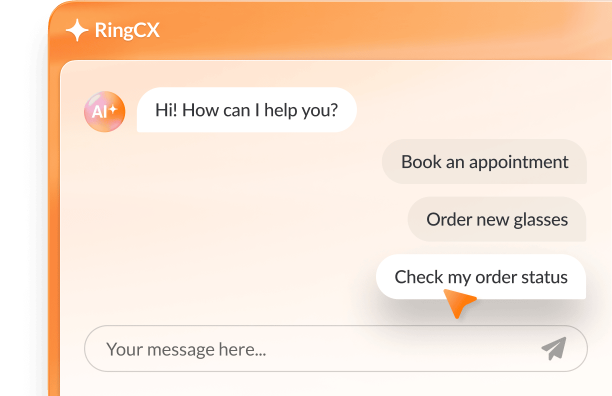 An image showing a chat conversation with intelligent virtual agent on RingCentral RingCX