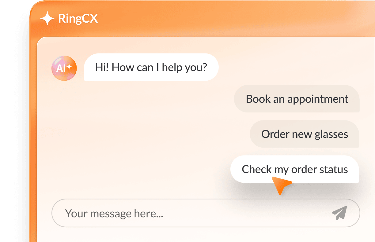 An image showing a chat conversation with intelligent virtual agent on RingCentral RingCX