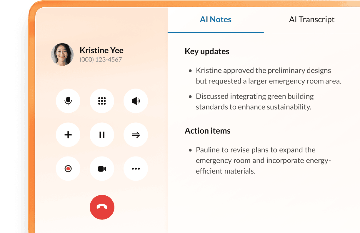 An image showing AI Notes feature on RingCentral app