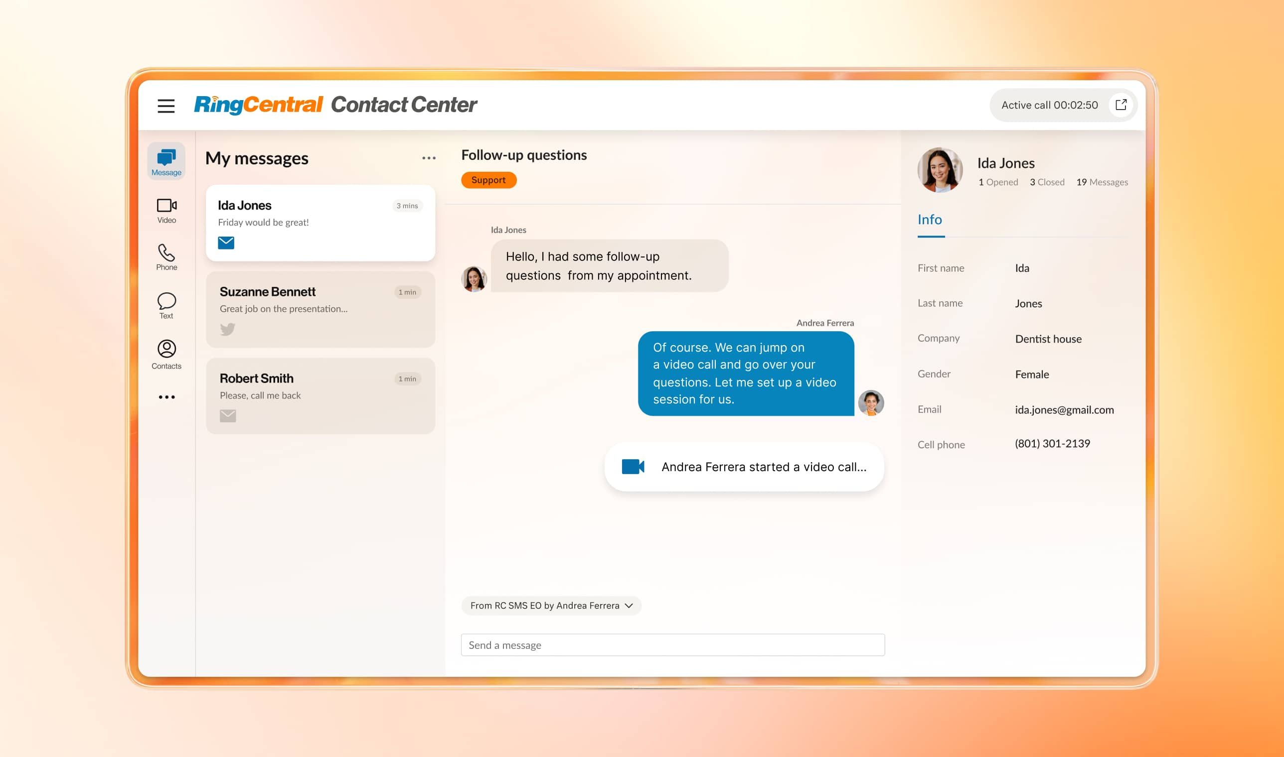 An image showing RingCentral Contact Center interface on desktop
